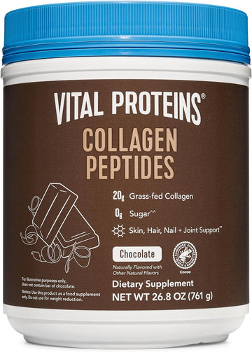 Vital Proteins Chocolate Collagen Powder Supplement (Type I, Iii) For Skin Hair Nail Joint - Hydrolyzed Collagen - Dairy And Gluten Free - 27G Per Serving - Chocolate Flavor, 26.8 Oz Canister