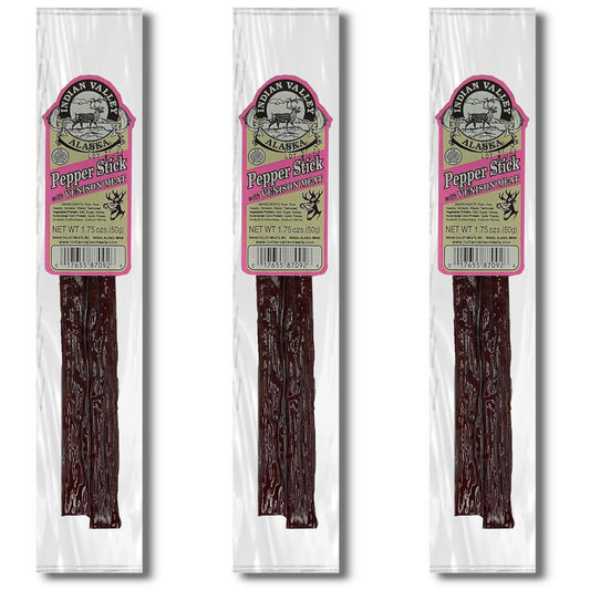 Indian Valley Venison Pepper Jerky Stick - 1.75Oz (3-Pack) - Authentic Alaskan Delicacy, On-The-Go Snack Hiking, Adventure Enthusiasts : Grocery & Gourmet Food