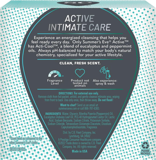 Summer'S Eve Active Daily Perfomance Feminine Wipes, Ph Balanced, 14 C