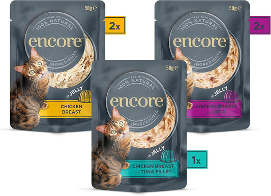 Encore 100 Percent Natural Wet Cat Food, Multipack Chicken Selection In Jelly, 50G Pouch (5 X 50 G Pouches),250 G (Pack Of 1)Enc8229-1En