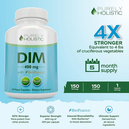 Dim Supplement 400Mg Plus Bioperine - 150 Vegan Capsules - 5 Month Supply - Hormone Balance For Women & Men - High Strength Diindolylmethane