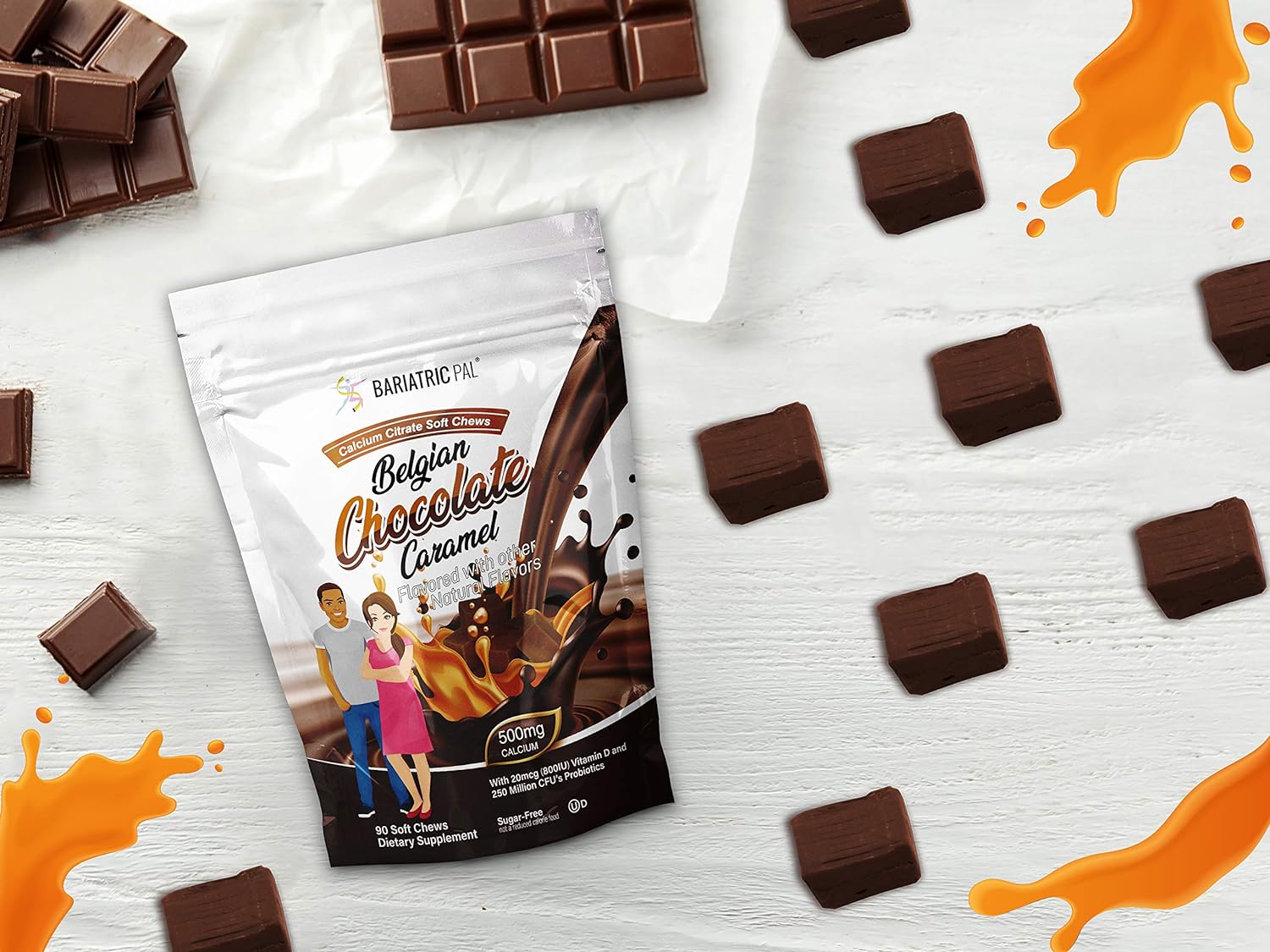 BariatricPal Sugar-Free Calcium Citrate Soft Chews 500mg with Probiotics (90 Count) - Belgian Chocolate Caramel : Health & Household