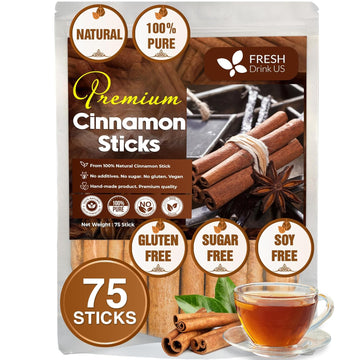 Freshdrinkus, Premium 75+ Cinnamon Dried Sticks, Whole Sticks, 100% Natural & Pure Cinnamon Inner Bark, Raw Cinnamon Spice Flavor & Strong Aroma, Cinnamon Spice Herbal Tea, Perfect For Warm Beverages