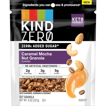 Kind Zero Added Sugar Granola, Caramel Mocha Nut, Healthy Snacks, Good Source Of Fiber, Gluten Free, Low Sugar, 5G Protein, 5 Count