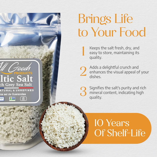 All Goods Mineral Celtic Salt 82 Minerals Coarse 12 Oz, Celtic Salt Coarse, Celtic Salt Crystals, Sea Salt Coarse French Grey Sea Salt, Keltic Salt, Sel Grey.
