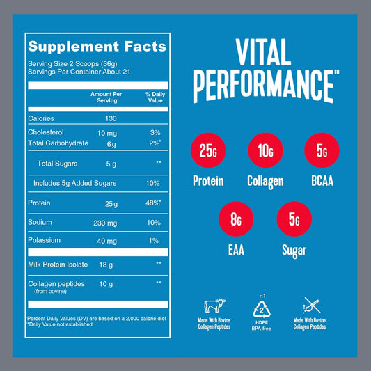 Vital Proteins Performance Protein Powder, 25G Lactose-Free Milk Isolate Casein & Whey Blend Protein Powder With 10G Grass-Fed Collagen Peptides, 8G Eaas, 5G Bcaas, Gluten-Free - Strawberry, 1.68Lb