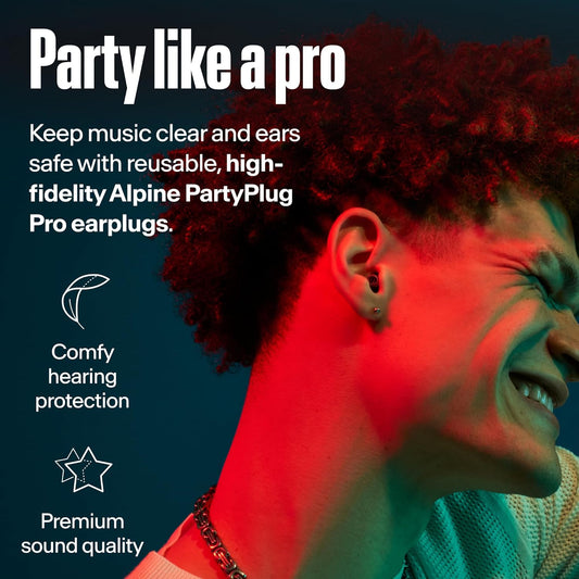 Alpine Partyplug Ear Plugs For Concerts - New & Improved - 19Db Noise Reduction - Festival Essential Hearing Protection - Reusable Earplugs For Music, Concerts & Raves - 3 Tip Sizes - Black