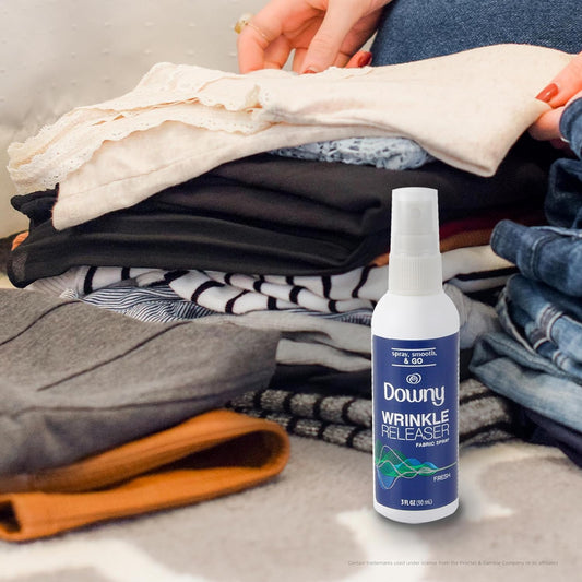 Downy Wrinkle Release Spray, Travel Size Spray, All In One Formula, Removes Wrinkles, Static And Odor Eliminator, Crisp Linen Scent, 3 Fl Oz, Pack Of 2