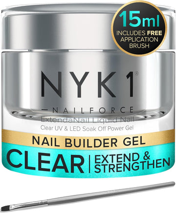 Nyk1 Nail Force Builder Gel With Top And Base Coat Polish Pack - Uv And Led Powergel Extendanail Amazing Strengthener, Fixer And Hardener For Extensions - Sculpture Gel