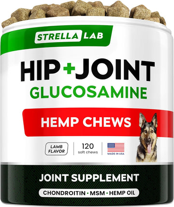 Advanced (Hemp+Glucosamine) Joint Treats For Dogs - Hip & Joint Supplement W/ Chondroitin, Omega-3, Msm - Hemp Chews For Dogs Hip & Joint Pain Relief - Hip & Joint Care - Lamb Flavor - 120Ct