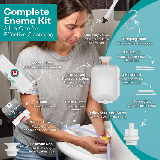 Medi Grade Enema Kit For Adults, 2 Litres - Transparent, Hands-Free Colonic Irrigation Home Kit With One-Way Valve - Perfect For Coffee & Colon Cleanse