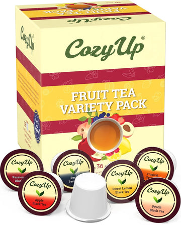 Cozy Up Sweet 6 Flavor Variety Fruit Tea Sampler Pack Compatible With Keurig K-Cup Brewers, 36 Count