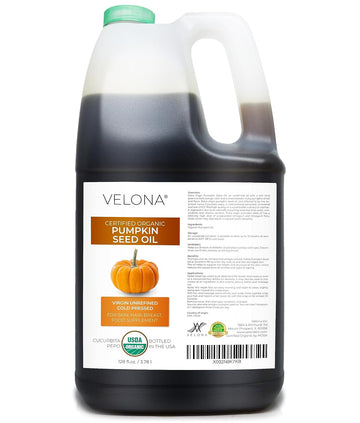 velona Pumpkin Seed Oil USDA Certified Organic - 128 oz | 100% Pure and Natural Carrier Oil | Unrefined, Cold Pressed | Cooking, Face, Hair, Body & Skin Care | Use Today - Enjoy Results