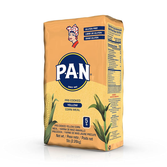 P.A.N. Yellow Corn Meal โ Pre-Cooked Gluten Free And Kosher Flour For Arepas, 2.27 Kg (5 Lb) (Pack Of 4)