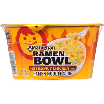Maruchan Bowl Hot & Spicy Chicken Flavor Ramen Noodles With Vegetables 3.32 Oz (Pack Of 12)