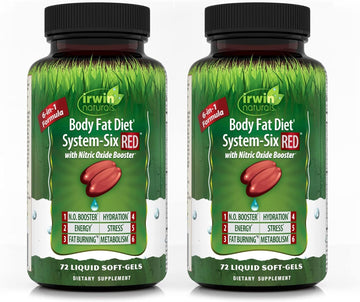 Irwin Naturals Body Fat Diet System-Six Red - 72 Liquid Soft-Gels, Pack Of 2 - 6-In-1 Formula For Weight Management With Nitric Oxide Booster - 48 Total Servings
