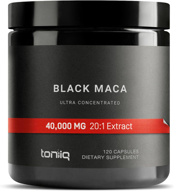 40,000Mg Pure Black Maca Root Extract - Ultra Concentrated 20:1 Single Origin Wildcrafted Third-Party Tested Black Maca Powder Capsules For Men & Women - Peruvian Black Macca Root Powder -120 Veg Caps