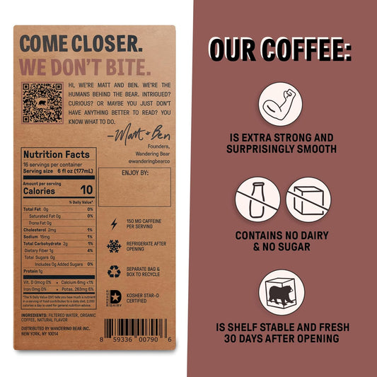 Wandering Bear Cinnamon Cold Brew Coffee On Tap, Iced Coffee, 96 Fl Oz - Extra Strong, Smooth, Unsweetened, Shelf-Stable, Ready To Drink Cinnamon Coffee