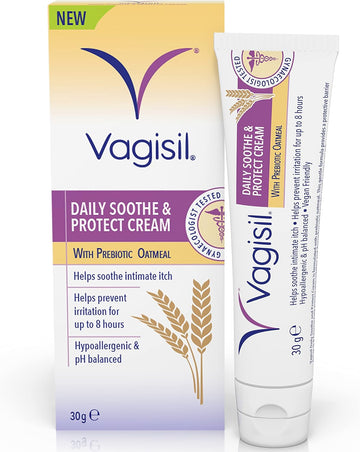 Vagisil Daily Soothe & Protect Cream For Women & Sensitive Skin With Natural Prebiotic Oatmeal, Gentle Formula For Daily Use, Fragrance Free, 30G