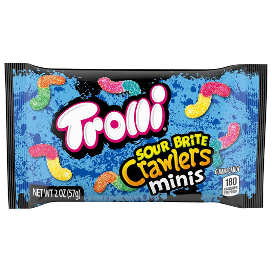 Trolli Mini Sour Brite Crawlers, Candy, Cherry-Lemon, Strawberry-Grape & Orange-Lime, Sweet And Sour, Gummy Worms, Back To School Sweet Treat, 2 Oz (18 Ct)