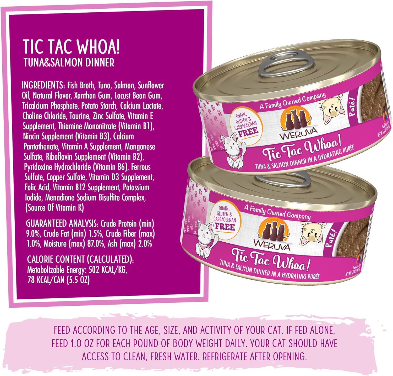Weruva Wet Cat Food, Tic Tac Whoa with Tuna and Salmon Pate, 5.5oz Can, Pack of 8