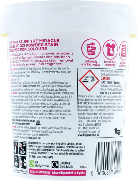 Stardrops The Pink Stuff Miracle Laundry Oxi Powder Stain Remover For Colours, 1Kg