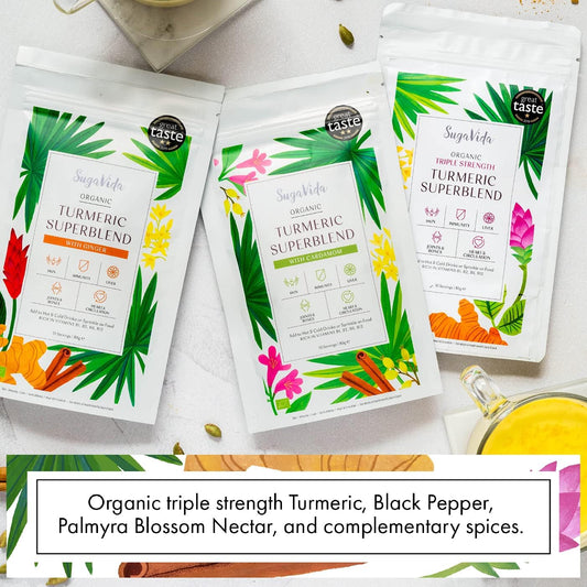 Sugavida | Organic Turmeric Superblend With Ginger - 240 Grams | Triple-Strength Curcumin | Instant Golden Milk Or Turmeric Latte | Great Taste Award Winner | Authentic Ayurvedic Blend