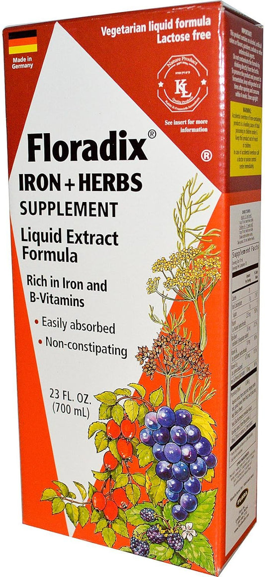Floradix Iron & Herbs - Liquid Herbal Supplement For Energy Support - Iron Supplement With Vitamin C & B Complex Vitamins - Liquid Iron Supplement For Men & Women - 23 Oz
