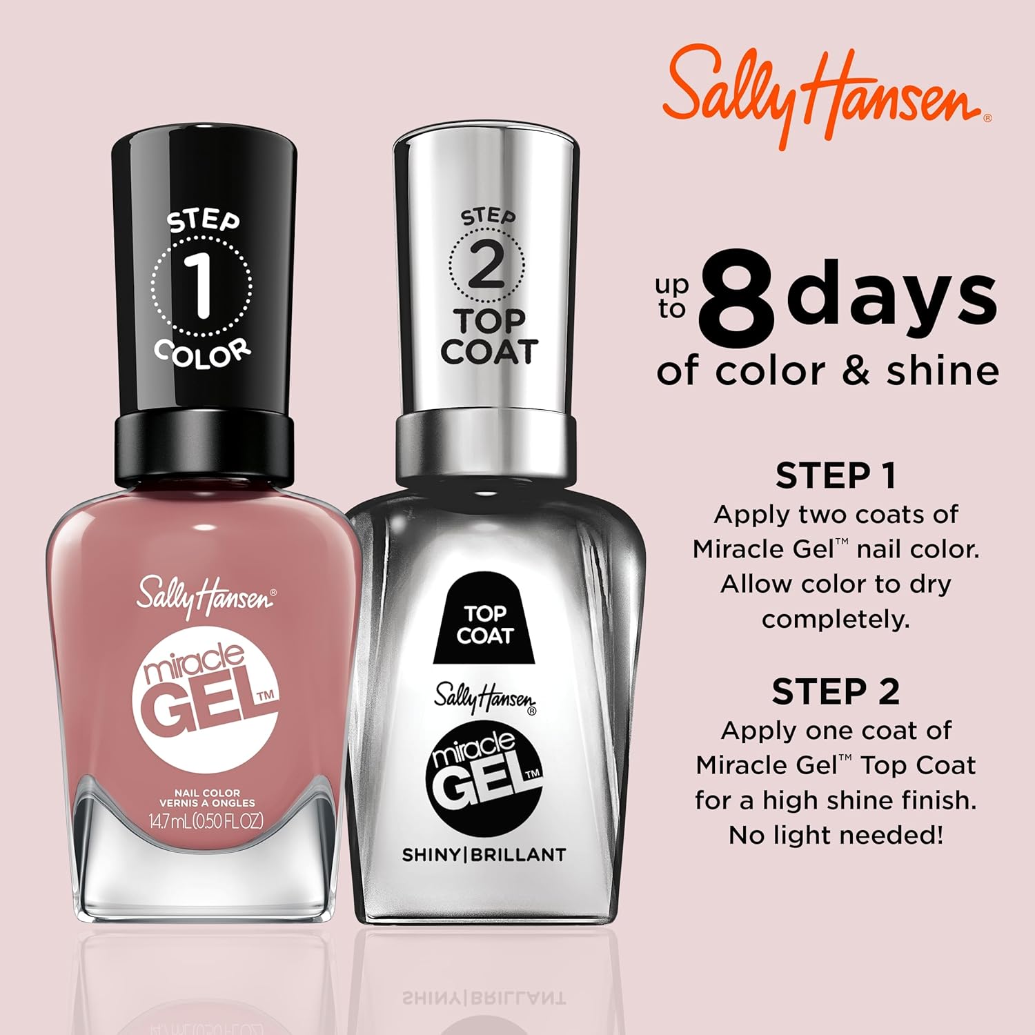 Sally Hansen Miracle Gel™, Rose & Shine, Long Lasting, Gel-Like Formula, No UV Lamp Needed, Pink Nail Polish : Beauty & Personal Care