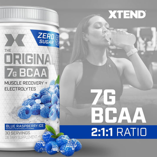 Xtend Original Bcaa Powder Blue Raspberry Ice - Sugar Free Post Workout Muscle Recovery Drink With Amino Acids - 7G Bcaas For Men & Women - 30 Servings