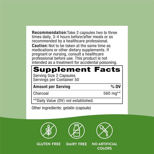 Nature'S Way Activated Charcoal - Digestive Supplement - Active Charcoal Supplement - Binds Unwanted Materials & Gas In Digestive Tract* - Gluten Free - 100 Capsules