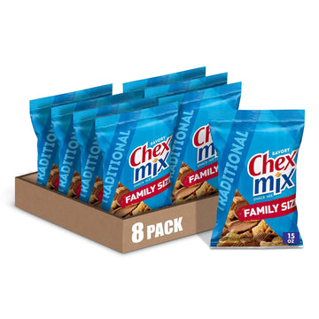 Chex Mix Snack Mix, Traditional, Savory Snack Bag, Family Size, 15 Oz (Pack Of 8)