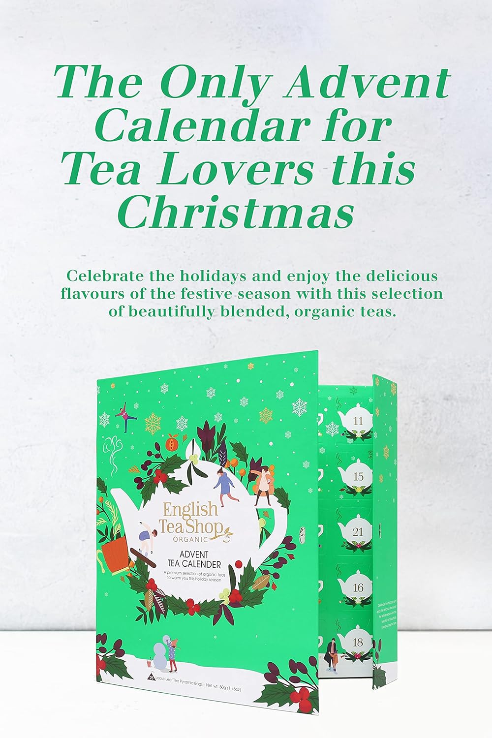 English Tea Shop Book Style Green Advent Calendar | 25 Pyramid Tea Bags | 50g : Amazon.co.uk: Grocery