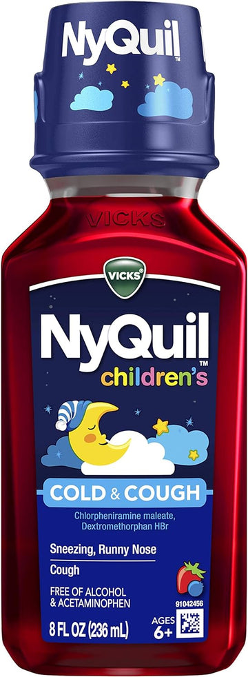 Vicks Nyquil Children'S, Nighttime Cold & Cough Multi-Symptom Relief, Relieves Sneezing, Runny Nose, Cough, Berry Flavor, 8 Fl Oz