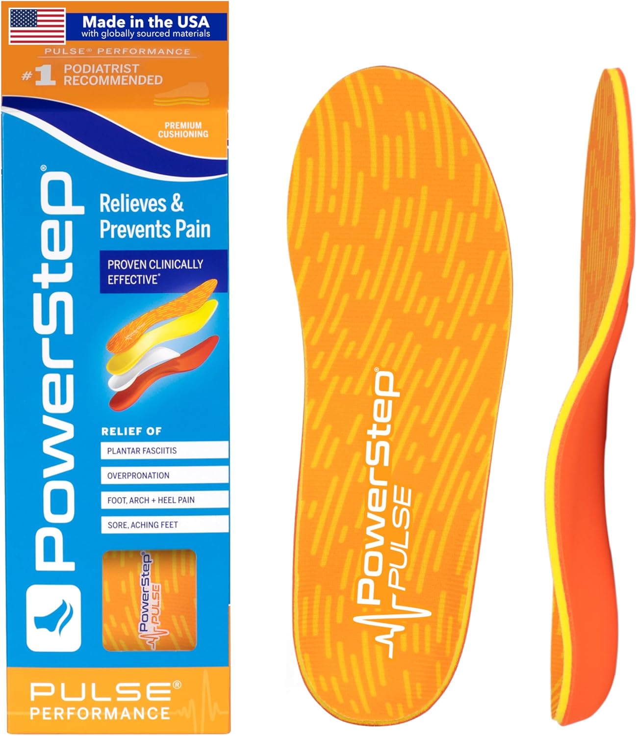 Powerstep Insoles, Pulse Performance, Running Shoe Pain Relief Insert, Athletic Arch Support Orthotic For Women And Men - Made In The Usa (M 10-10.5, F 12) : Health & Household