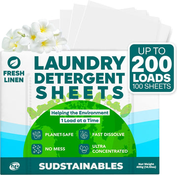 Sudstainables Laundry Detergent Sheets (200 Loads) β Eco-Friendly, Plastic-Free, Zero Waste, Laundry Washing Machines Soap Sheets; Dissolvable, Space-Saving Strips For Travel (Lavender)