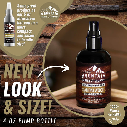 Rocky Mountain Barber Company Aftershave Balm For Men – With Sandalwood Essential Oil, Coconut Oil And Shea Butter – Applies Easily - 4 Oz