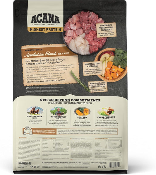 Acana Highest Protein Dry Dog Food, Appalachian Ranch, Beef Recipe, 4.5Lb