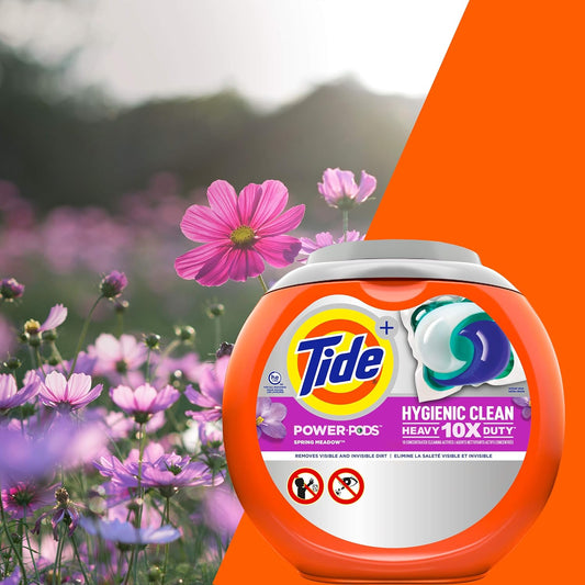 Tide Hygienic Clean Heavy 10X Duty Power Pods Laundry Detergent Pacs, Spring Meadow, 63 Count, For Visible And Invisible Dirt