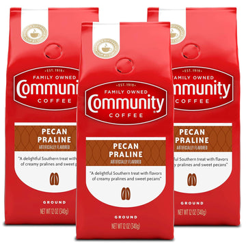 Community Coffee Pecan Praline Flavored 12 Ounces, Medium Roast Ground Coffee, 12 Ounce Bag (Pack Of 3)