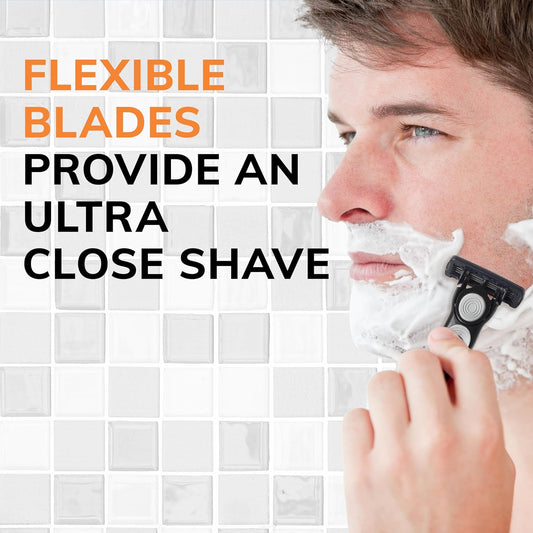 BIC Flex 4 Refillable Razors for Men, Long-Lasting 4 Blade Disposable Razors for Sensitive Skin, 1 Handle and 8 Cartridges, 9 Piece Shaving Kit