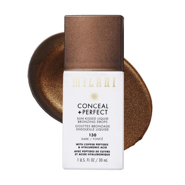Milani Bronzer- Sun Kiss Bronzing Drops, Conceal + Perfect Liquid Bronzer For Sheer, Weightless Coverage & Hydration Enriched With Peptides & Tripeptides - Dark