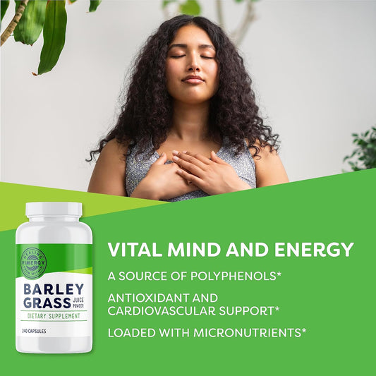 Vimergy Barley Grass Capsules, 30 Servings โ Source Of Antioxidant - Contains Iron, Vitamin C, & Vitamin E โ Non-Gmo, Gluten-Free, Soy-Free, Vegan & Paleo โ Daily Greens Booster (240 Ct)