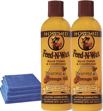 Wood Cleaning Kit-4 Microfiber Cloths -Bundled With 2 Feed-N-Wax Wood Polish And Conditioner 16 Oz Bottles