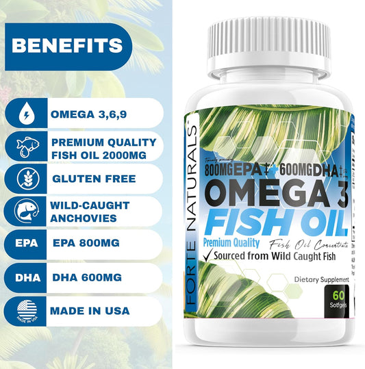 Omega 3 Fish Oil 2000Mg High Potency 800Mg Epa Dha 600Mg Burpless Supplement Non Gmo Omega 3 Fatty Acid Supplements High Dose Fish Oil For Dogs Cats Humans Made In Usa