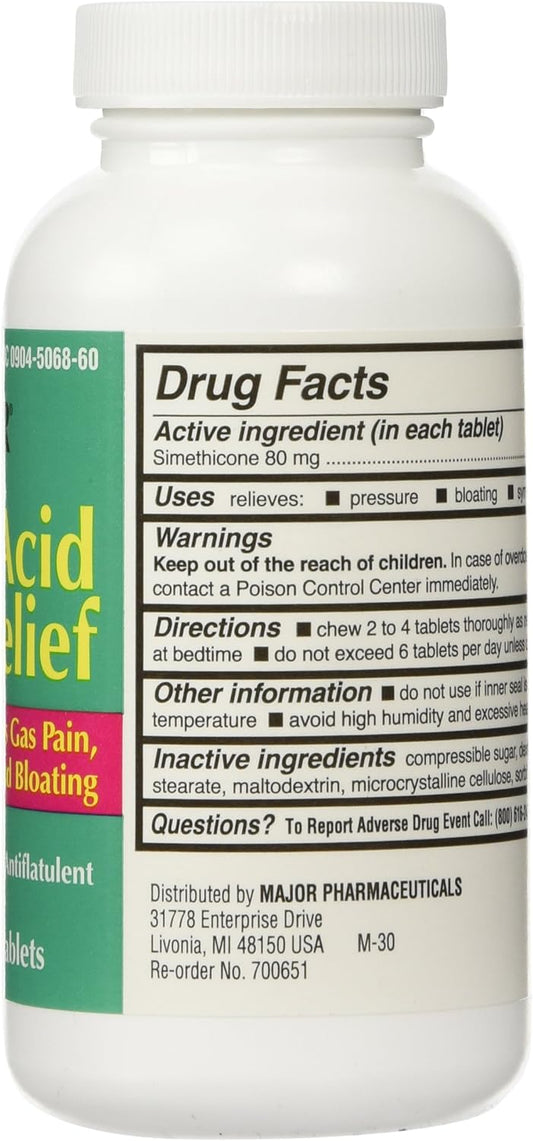 Major Simethicone Gas Relief 80 Mg - Anti Flatulence, Bloating And Gas Pressure Aid - 100 Chewable Tablets - Pack Of 3
