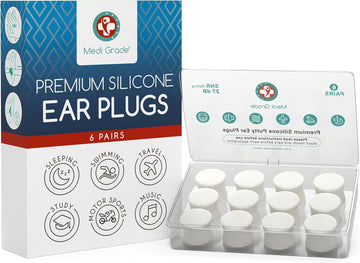 Medi Grade Premium Silicone Ear Plugs For Sleep, 6 Pairs, 27Db - Mouldable And Reusable Noise Cancelling Silicone Ear Plugs For Sleeping, Swimming And Concerts - Ear Plugs Noise Cancelling