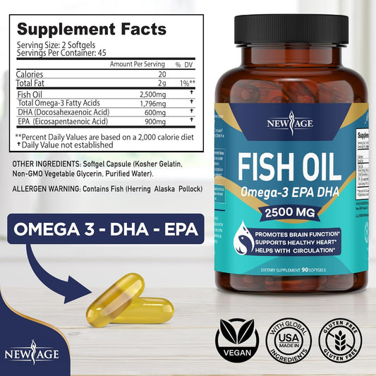 NEW AGE Omega 3 Fish Oil 2500mg Supplement Immune & Helath Support ? P