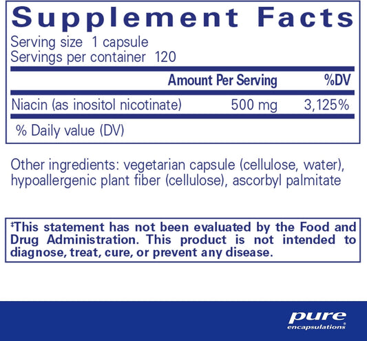 Pure Encapsulations Niacitol 500 Mg | Hypoallergenic No-Flush Niacin To Support Digestion, Hormone Synthesis, And Tissue Formation | 120 Capsules