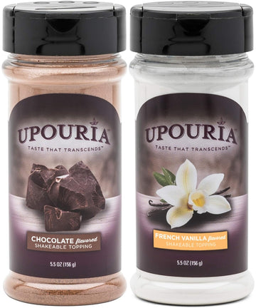 Upouria Coffee Topping Variety Pack - Chocolate And French Vanilla, 5.5 Ounce Shakeable Topping Jars - (Pack Of 2)